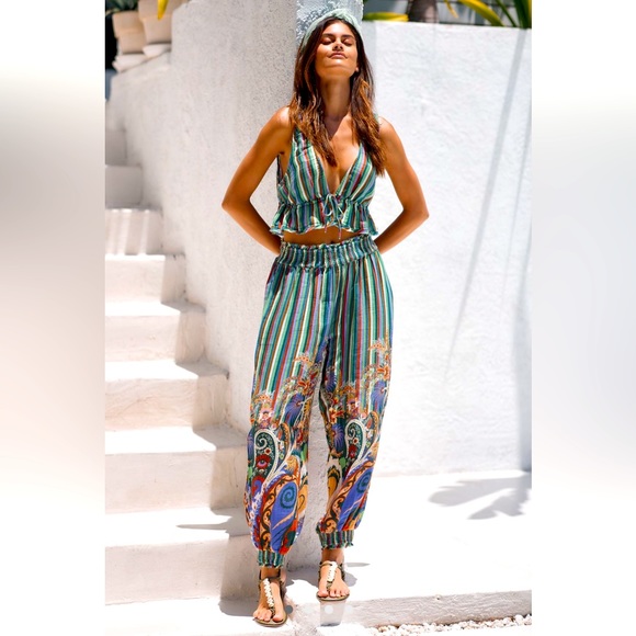 Anthropologie Pants - Anthropologie Smocked Pant Set in Dark Turquoise NWT